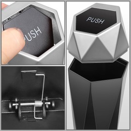 DNA MOTORING Mini Car Auto Trash Can with Removable Lid, Leakproof Mini Garbage Bin for Automotive Home Office,Black/Silver,ZTL-OD-01-SL