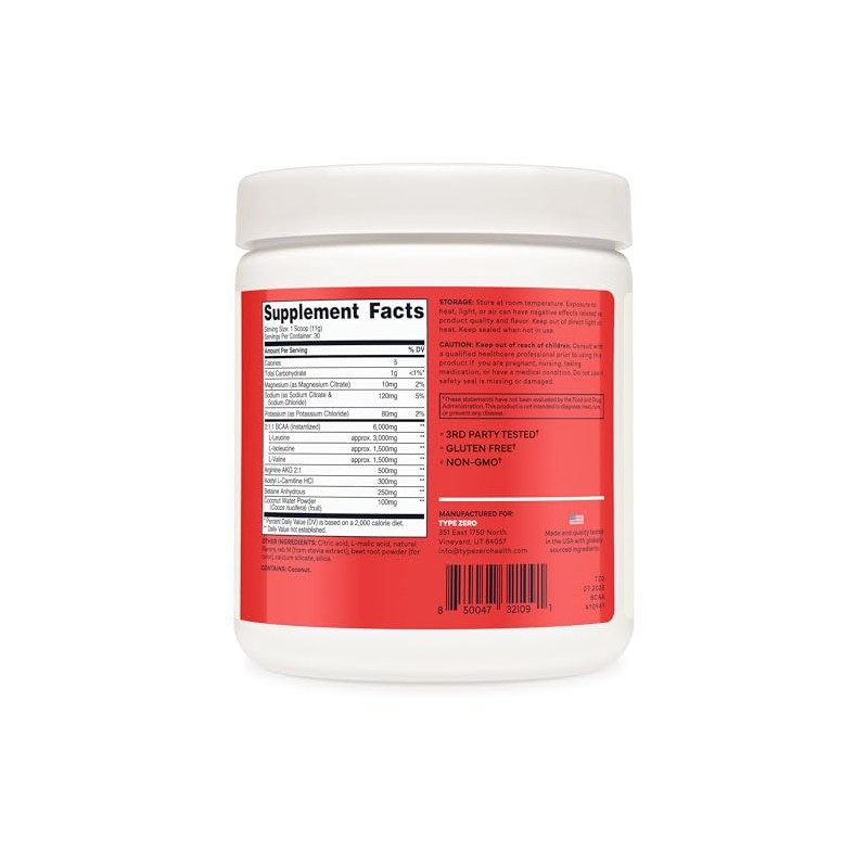 Type Zero- Polvo BCAA Vegano Ultra Limpio Electrolitos (Punzón Hawaiano