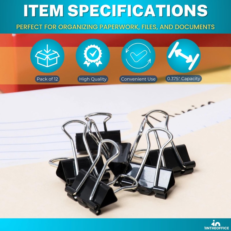 1InTheOffice Small Binder Clips, Binder Clips Small, Paper Clamps, Paper