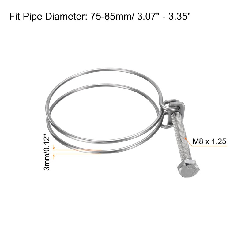 sourcing map 6Pcs Double Wire Hose Clamp, 78-85mm Adjustable Stainless