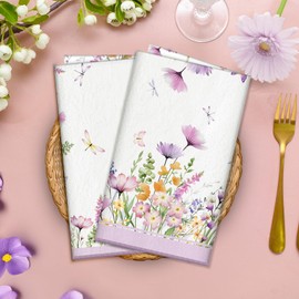 Arquiel Kitchen Towels Set of 2, Tea Towels Soft 100% Microfibre Purple Flower Kitchen Towel Set Super Absorbent Thick High Quality Kitchen Drying Towel Bar Towels 40 x 60 cm