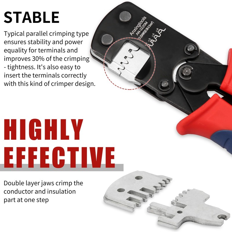 Anxingtools Micro Connector Pin Crimping Tool 0.03-0.52mm² 32-20AWG Ratchet Crimper