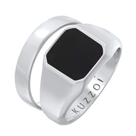Kuzzoi Men's Ring, Signet Ring with Enamel (12 mm) and Classic Band Ring (4.5 mm) in 925 Sterling Silver, 2 Silver Rings for Men, Ring Set Men, Ring Size 60 - 66, 0606961022, enamel