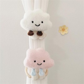 Pack of 2 Curtains Tiebacks, Curtain Clips Cartoon Clouds Curtain Clips, Clouds Curtain Holders, Curtains Hooks Rings Clouds for Children's Room Decoration (Pink)