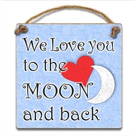 HmHome Blue small Wooden Plaque We Love You To The Moon and Back Present Gift