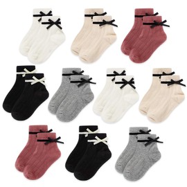 Gwenvenni Toddler Girls Socks Big Little Kids Cotton Bow Socks Low Cut 10 Pairs, 1-2T