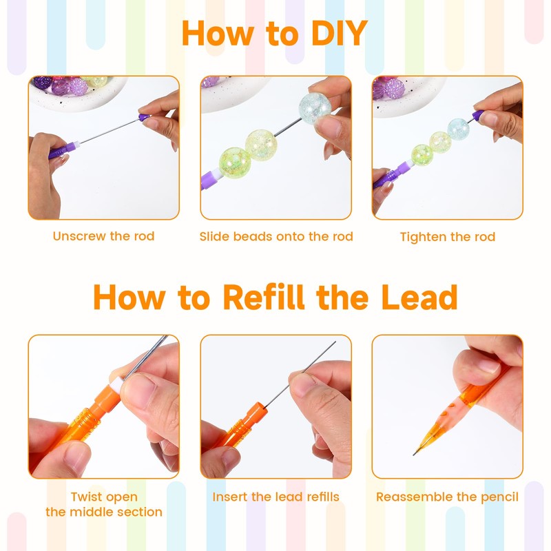 16Pcs Beadable Mechanical Pencils Bulk with 16 Lead Refills (8