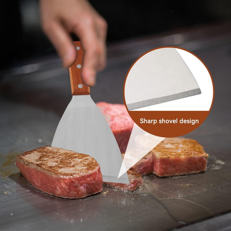 2pcs Spatula for Cast Iron, Stainless Steel Griddle Scraper Slant