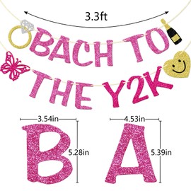 Bach to the Y2K Banner, pancarta de despedida de soltera de los años 2000, decoración de fiesta de regreso a los años 00, pancarta de despedida de soltera, decoración de fiesta de principios de los años 2000, purpurina rosa fuerte