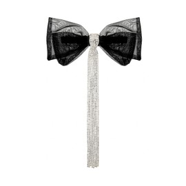 MADISON TYLER Rhinestone Tassels Black Hair Bows for Women | Oraganza Bow Hair Clip French Barrettes | Hair Accessories for Long Hair, Curly, Wavy, Fine, Thick | Gifts for Women