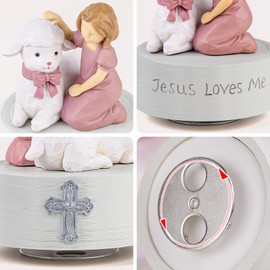 MS. WENNY Jesus Loves Me Music Box, Sculpted Hand-Painted Musical Figurine, Easter Christians Religious Baptism Gifts, Plays Jesus Loves Me Tune