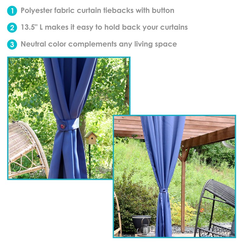 Sunnydaze 13.5-Inch Polyester Curtain Tiebacks with Resin Buttons - Holdbacks