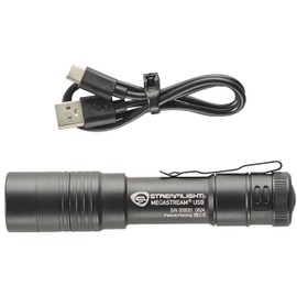 Streamlight 66210 MegaStream USB 1800-Lumen 26000-Candela Rechargeable EDC Flashlight Includes Rechargeable Battery, USB-C Cable, and Holster, Black