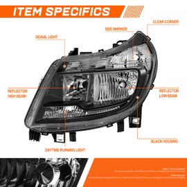 PM PERFORMOTOR Pair of Headlights Assembly Compatible with 2014-2022 Ram Promaster 1500 2500 3500, with Side Marker & Turn Signal, Black Housing Clear Corner