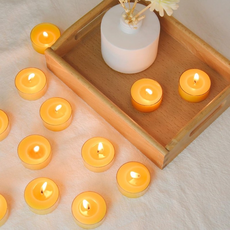 100 Pack Pure Beeswax Tealight Candles | Natural Unscented Beeswax