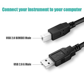 USB Midi Cable, 2-Pack 6-Feet Midi Cable USB 2.1 Type A to Type B Midi Cable Cord Compatible with Piano, Midi Controller, Midi Keyboard, Audio Interface Recording, USB Microphone and More