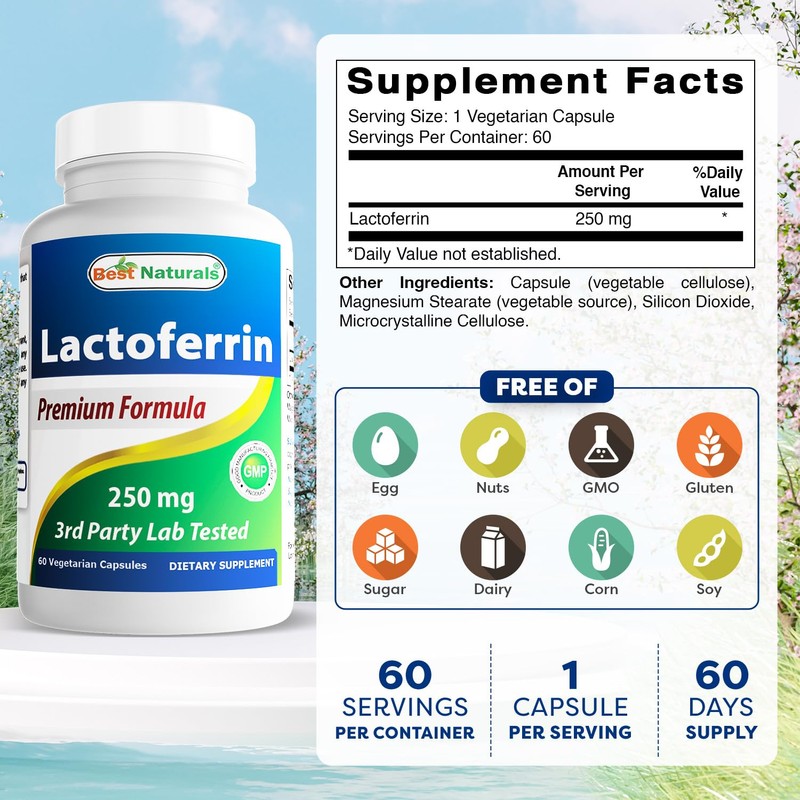 Best Naturals Lactoferrin 250 mg Veggie Capsule, Supports Healthy Immune