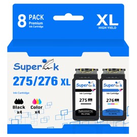 USUPERINK 275XL 276XL Remanufactured Ink Cartridge Combo Pack Compatible for Canon PG-275XL CL-276XL for PIXMA TS3520 TS3522 TR4720 TR4722 Printers (Black 4 Pack, Tri-Color 4 Pack)