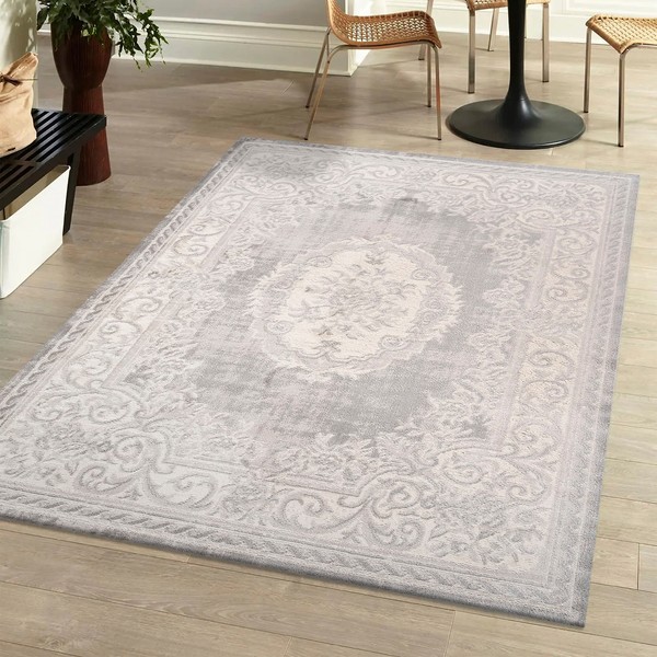 JONATHAN Y MDP401B-4 Rosalia Cottage Medallion Indoor Area-Rug Vintage Bohemian Easy-Cleaning Bedroom Kitchen Living Room Non Shedding, 4 ft x 6 ft, Ivory/Gray