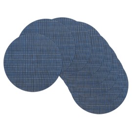 sourcing map 8 Pcs Placemats, 13.7 Inch PVC Placemats Round Braided Place Mats Non-Slip Heat Resistant Place Mats Washable Table Mats for Dining Table Vertical Texture Surface, Dark Blue