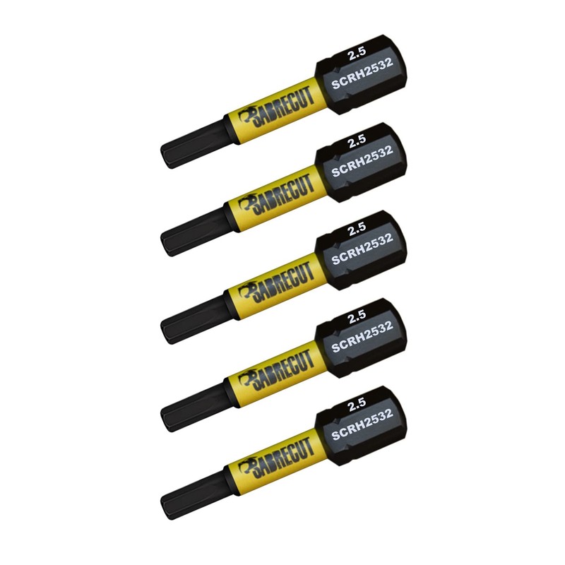 5 x SabreCut SCRH2532_5 32mm H2.5 Hex Magnetic Impact Screwdriver