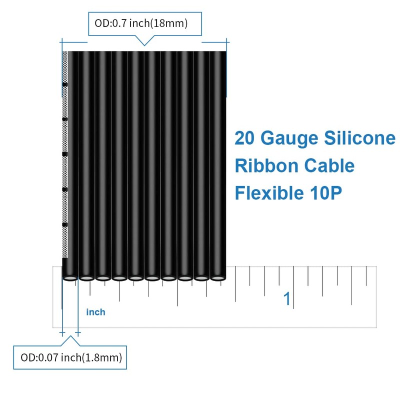 BNTECHGO 20 Gauge Silicone Ribbon Cable Flexible 10P Black 25