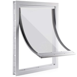 CEESC Dog Door with Soft Transparent Magnetic Flap and Snap-in Closing Panel, Premium PVC Plastic Pet Door for Small Medium Dogs and Puppies(L,White)