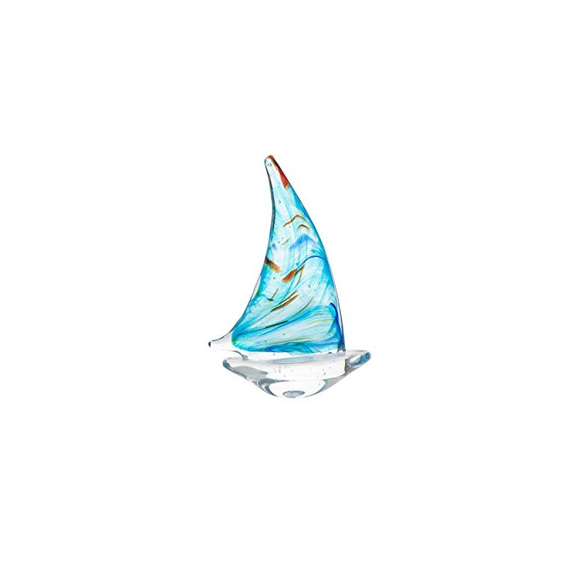Beachcombers 7" Decorative Glass Marbled Sail Sailboat Freestanding Tabletop Figurine