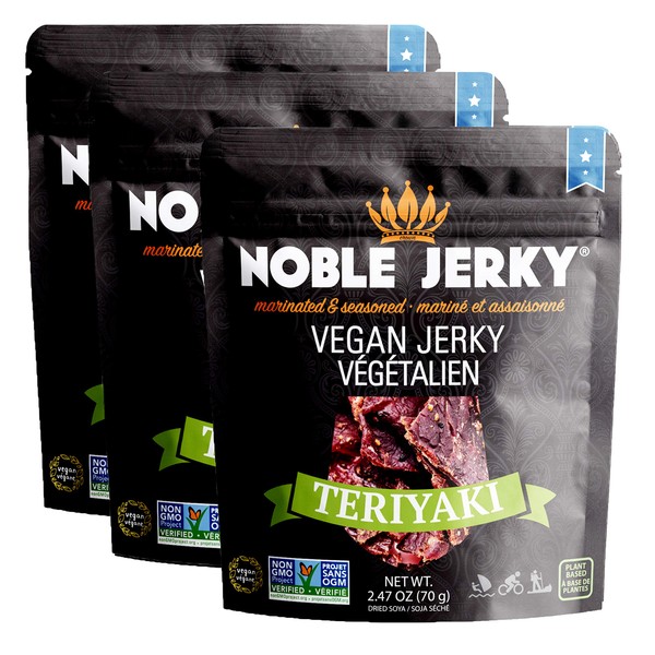 Noble Jerky - Healthy Vegan Jerky, Vegetarian, 2 .47 oz Bag, ( 3 Bags ) (Teriyaki)