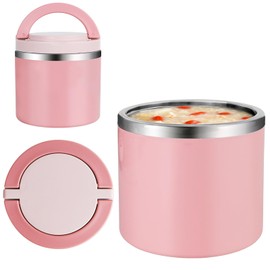 ICEBLUEOR 630ml Food Flask for Hot Food, Portable Soup Flask with Handles, Stainless Steel Vacuum Thermal Food Container, Leak Proof Thermos Lunch Box for Kids School Office Picnic (Pink)