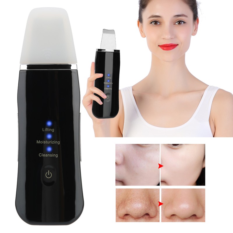 Face Skin Scrubber USB Rechargeable Peeling Machine Ultrasonic Exfoliating SkinCare(Black