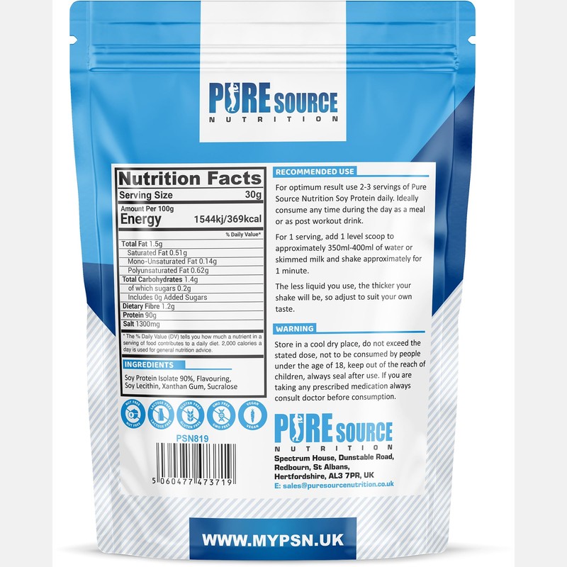 Pure Source Nutrition Soy Protein Isolate Powder (90% Protein) 750g
