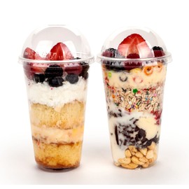 Golden Apple Cup series, 24oz Clear Plastic cups with Dome lids no hole 50sets, BPA Free