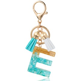 ANHBKAR Alphabet Initial Letter Keychain Cute Resin with 2 PU Tassels, Letter Keychain for Backpack Charms, Initial Keychains for Women, Girls (E, GREEN)