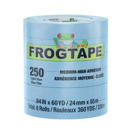 FROGTAPE 250 Light Blue Moderate Temperature Performance Grade Masking Tape, Medium-High Adhesion, 24mm x 55m, 6 Rolls per Pack (105327)