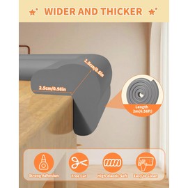 QYV Edge Corner Protector Baby Proofing, 6.56FT 0.6'' Thicken L-Shape Furniture Fireplace Safety Bumper Guard with 6 Corners, Pre-Taped, Soft NBR Rubber Foam, Table Edge Protector for Baby (Grey)