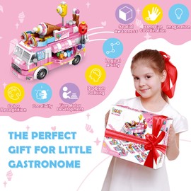 STEM Building Toys Gifts for Girls, 553 PCS Ice Cream Trucks Toys for 6, 7, 8, 9, 10, 11 Year Old Kids, 25 Models Food Van Dessert Cars Construction Building Kits, Birthday Xmas Gifts for Aged 6-12+