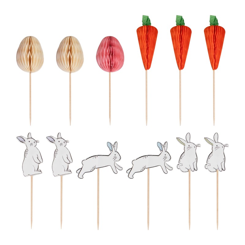 Ginger Ray Easter Cupcake Toppers with 6 x Bunnies, Carrots