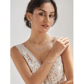 SWEETV Wedding Jewelry Sets For Women, Marquise Cubic Zirconia Pearl Bridal Jewelry Set for Brides Bridesmaids, Vine Leaf Necklace Dangle Earrings Sets