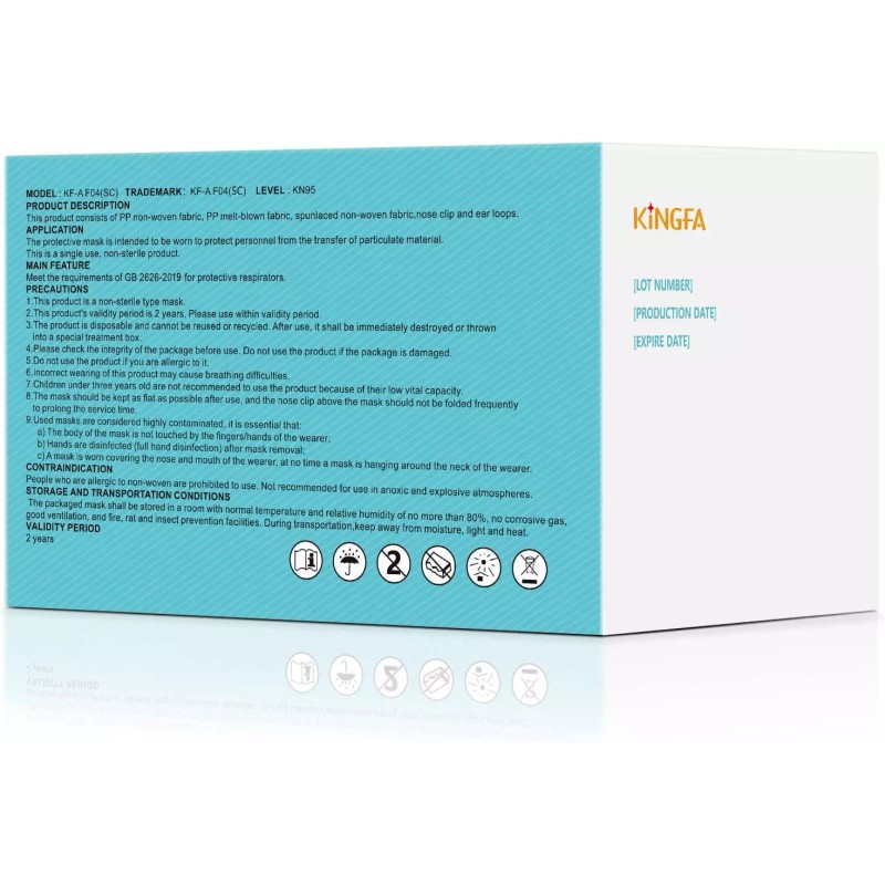 Kingfa KN95 White Face Mask 50 Pcs Disposable Respirator 5-Ply