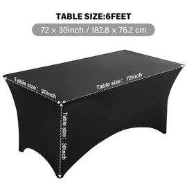 6 Feet Black Rectangle Spandex Linen Stretchable Tablecloth, Machine Washable Wrinkle Resistant Table Cover for Event, Wedding, Banquet, Parties, Exhibition [72Lx30Wx30H] Inches