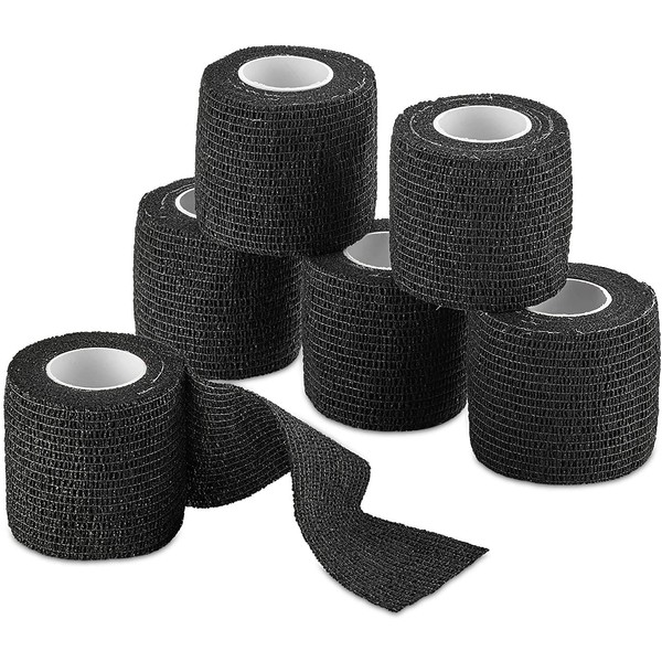 Self-Adherent Cohesive Bandage - Black Medical Wrap - 6 Rolls 2" Wide x 5 Yards Sports Tape for Medical Use, Sports, First Aid and Helps Protect Skin