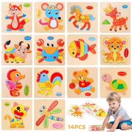 14PCS Juguetes de Rompecabezas Montessori, Animales Rompecabezas, Animales Dibujos Animados Diferentes Rompecabezas para Niños, Rompecabezas Juguetes para niños, Regalo Rompecabezas para Niños y Niñas