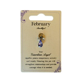 Guardian Angel Brooch, February Birthstone, Angel Badge with Amethyst Gemstone, Gift for Women & Men, Lapel Pins-Golden-One Size-Unisex, Silver