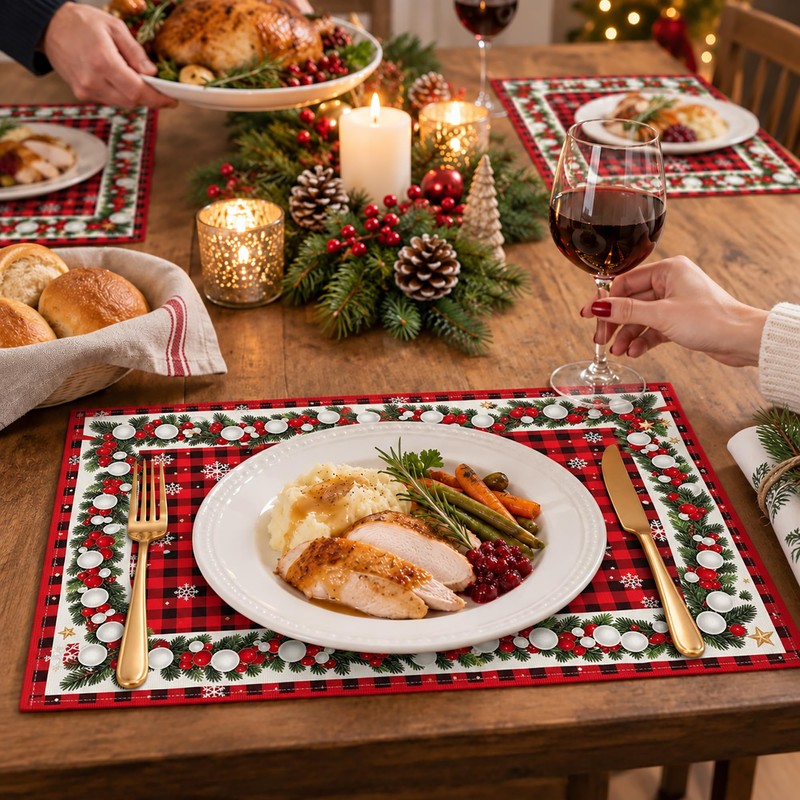 Christmas Trees Placemats Set of 4, 12x18 Inch Grid Christmas