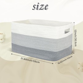 OLAHETE Large Laundry Baskets with Handle for Organizing, 65L Rectangle Woven Cotton Rope Storage Basket for Clothes, Towels,Blanket Basket for Living Room