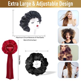 6 Stück Nachtmützen Mit Bändern,Satin Haarhaube,Premium Satin Haargummis,Doppelte Seidennachtmütze,Atmungsaktive,Verstellbare Schlafhaube Mit Gummiband Zur Befestigung Auf Dem Kopf