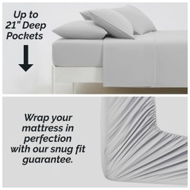 Southshore Fine Living, Inc. Queen Deep Pocket Sheet Set, 6-Piece Deep Pocket Sheets, Ultra Soft Microfiber Sheets with 21" Deep Fitted Sheet, Oversize Flat Sheet, 4 Queen Pillowcases, Light Grey