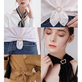 5PCS Silk Scarf Ring Clip T-shirt Tie Clips for Women Fashion Metal Rhinestone Heart Flower Butterfly Circle Clip Shawl Scarves Clasp Dress Accessories Jewelry Buckle Clothing Ring Wrap Holder (Gold)