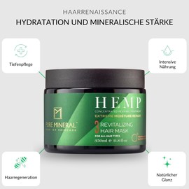 Pure Mineral - Hanf-Haarmaske für Tief Genährtes Haar - Feuchtigkeitsspendend, Revitalisierend, Totes Meer Mineralien - Ohne Sulfate, Parabene, Petrolate - 350ml